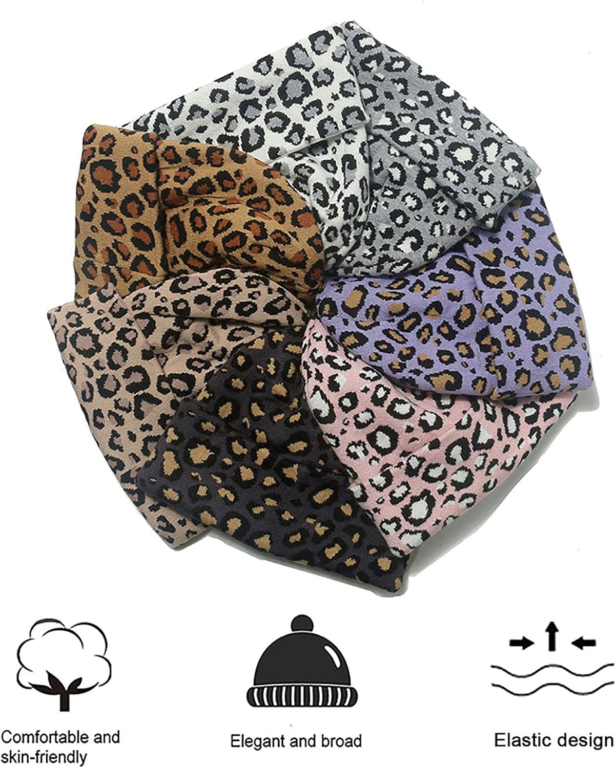 Cow Print Beanie Hats for Women Men Warm Knit Hat Animal Print Beanies Y2K Cap 2 Layers Winter Leopard Print Skull Cap - Image 5