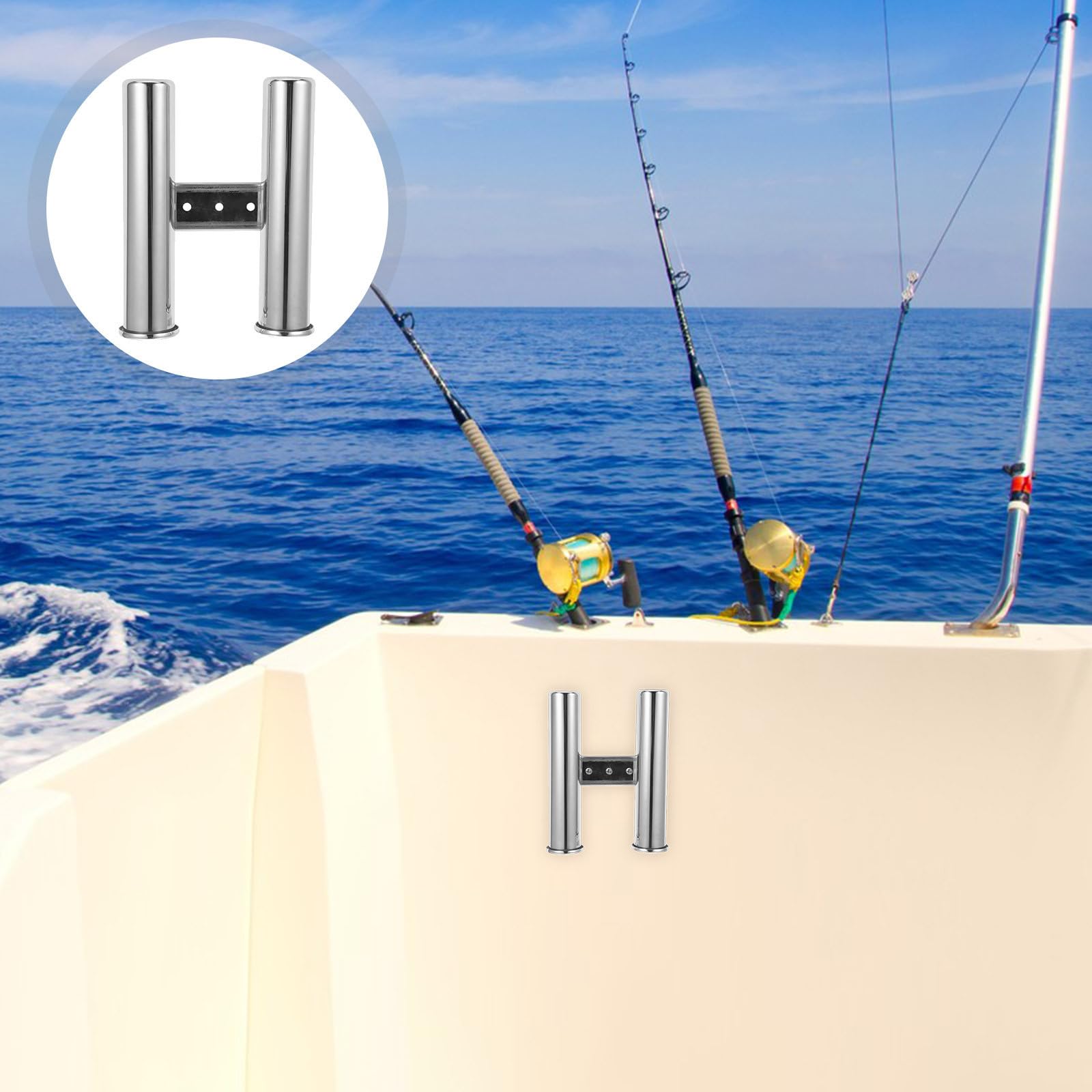 SHERCHPRY Robuster Angelrutenständer aus Edelstahl mit Doppelrohr Halterung für Angelruten als Rutenhalter Boot und Angelzubehör in Sommerstimmung für Fischerzubehör