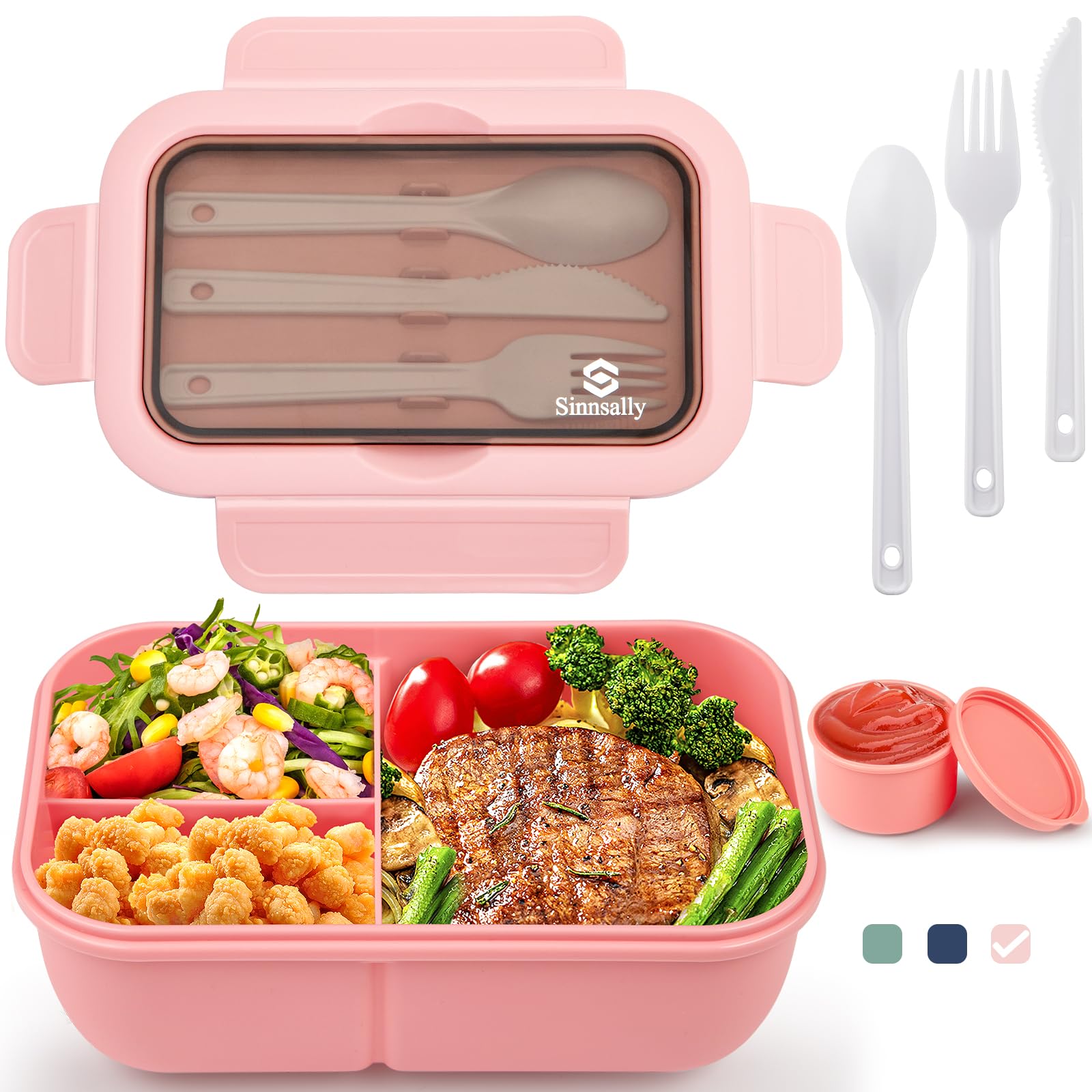 Sinnsally Lunchbox mit Fächern,1250ml Brotdose Bento Box Erwachsene,Lunch Box mit Besteck Vesperbox Brotzeitbox Brotbox,Auslaufsicher Essensbox Jausenbox,Frühstücksbox Vesperdose (Rose)