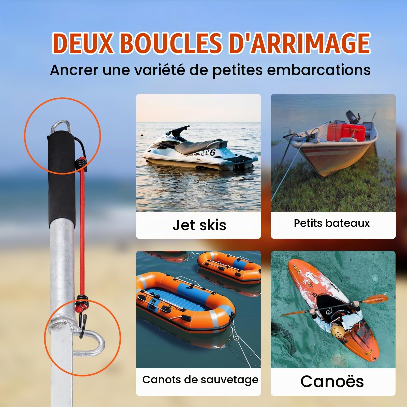VEVOR Ancre de bateau à piquet de sable, 91,4 cm, en acier au carbone galvanisé, crochet d'ancrage pour bateau, ponton, kayak, avec sac de rangement Oxford