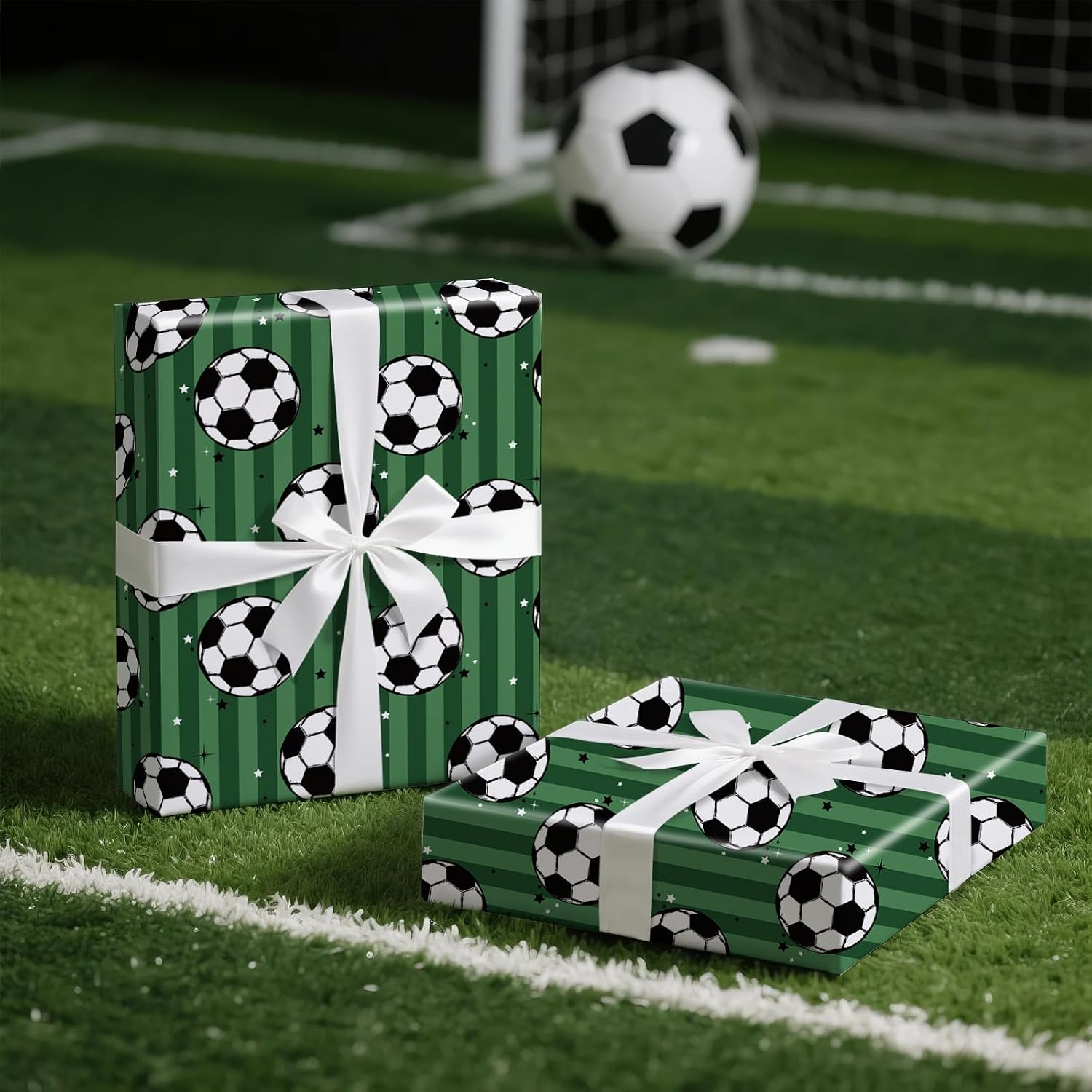 RUSPEPA Soccer Birthday Wrapping Paper Bundle with 10" Gift Bag with Sports Theme Green Field Design for Birthday, Party, Team Events image 5