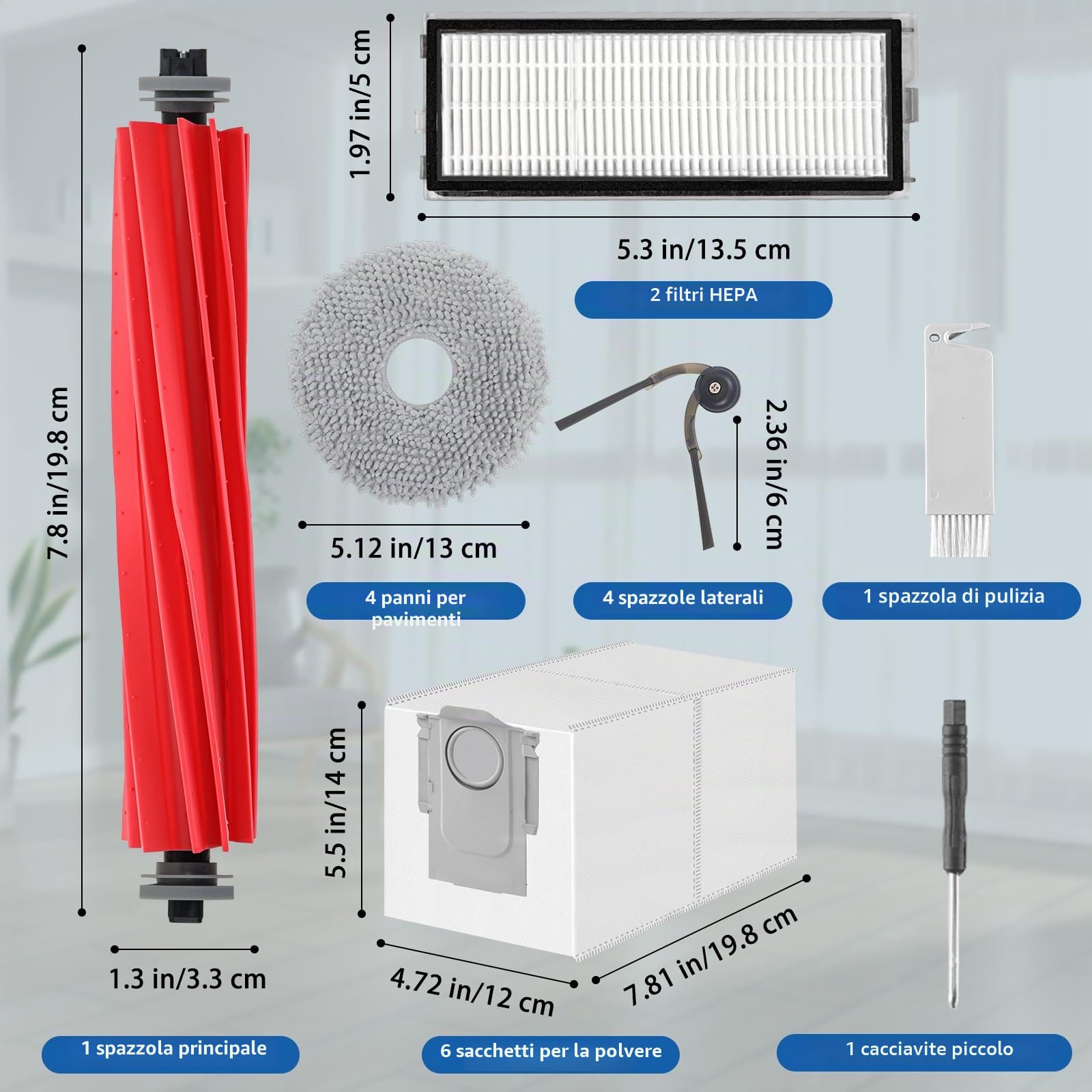 VIEWALL Accessori per Roborock QV 35A/QV 35S/Qrevo S PRO/QR 598/QR 798 Aspirapolvere,1 Spazzola Principale,4 Filtri HEPA,4 Sacchetti per Polvere,4 Panni per la Pulizia,4 Spazzole Laterali,1 Pennello