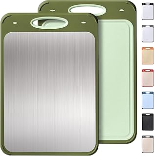 2 in 1 Stainless Steel Cutting Board with Handle Extra Large Non Toxic Cutting Boards for Kitchen Wedding Day Engagement Hostess Couple Newly Wed House Christmas Married Mrs fiancee Unique Cool Gifts