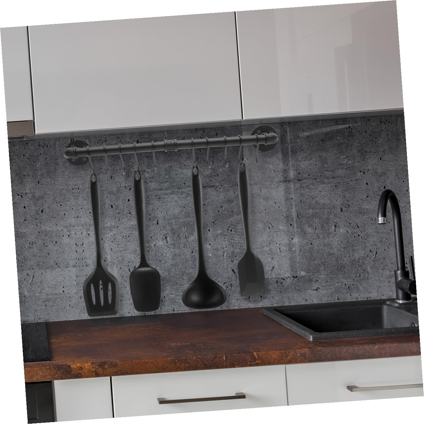 TIDTALEO Pot Pan Wall Mounted Rail with Hooks 13x60cm Metal Kitchen Hanging Utensil Rack Industrial Style for Cookware Organization