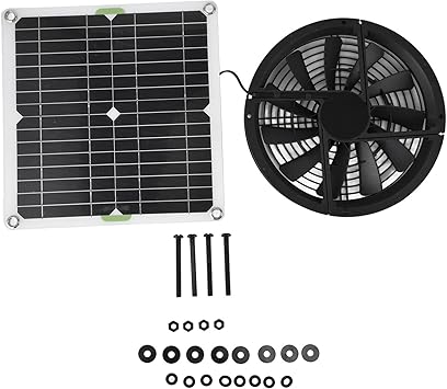 Solar Panel Powered Fan, 10in 100W Waterproof Solar Exhaust Fan 3000 RPM Mini Round Ventilator Case for Greenhouse, Chicken Coop, Dog House, Camping, RV, Double