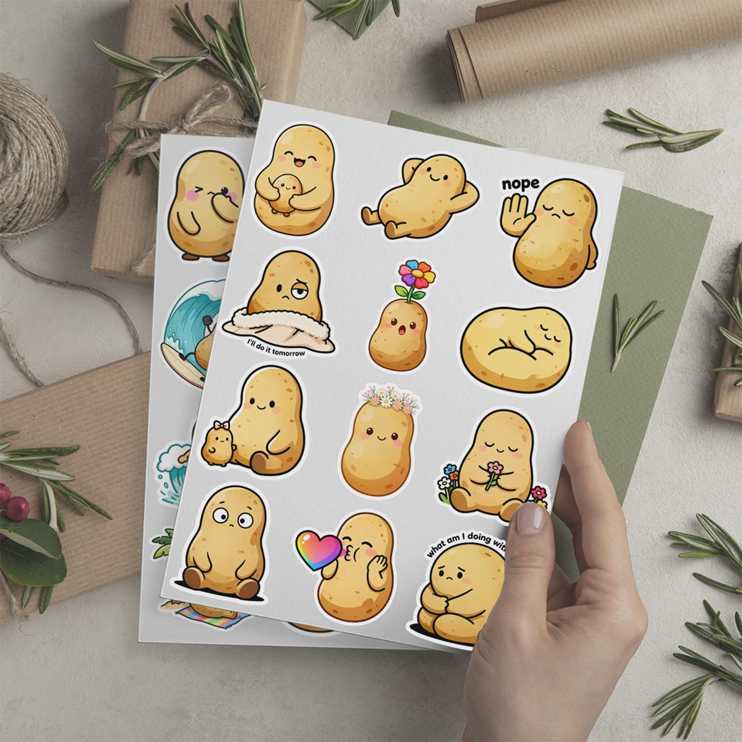 50PCS Funny Potato Stickers Cute Cartoon Potato Vinyl Waterproof Decals for Water Bottles Laptop Phone Luggage Skateboard Bulk Trendy Vegetable Stickers for Kids Teens Adults Party Supplies image 4