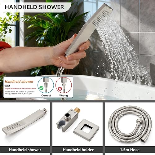 Miniatura 7 de Midanya Sistema de ducha de lluvia, juego de grifo de ducha para bañera, cabezal de ducha cuadrado de cascada con rociador de mano, boquilla