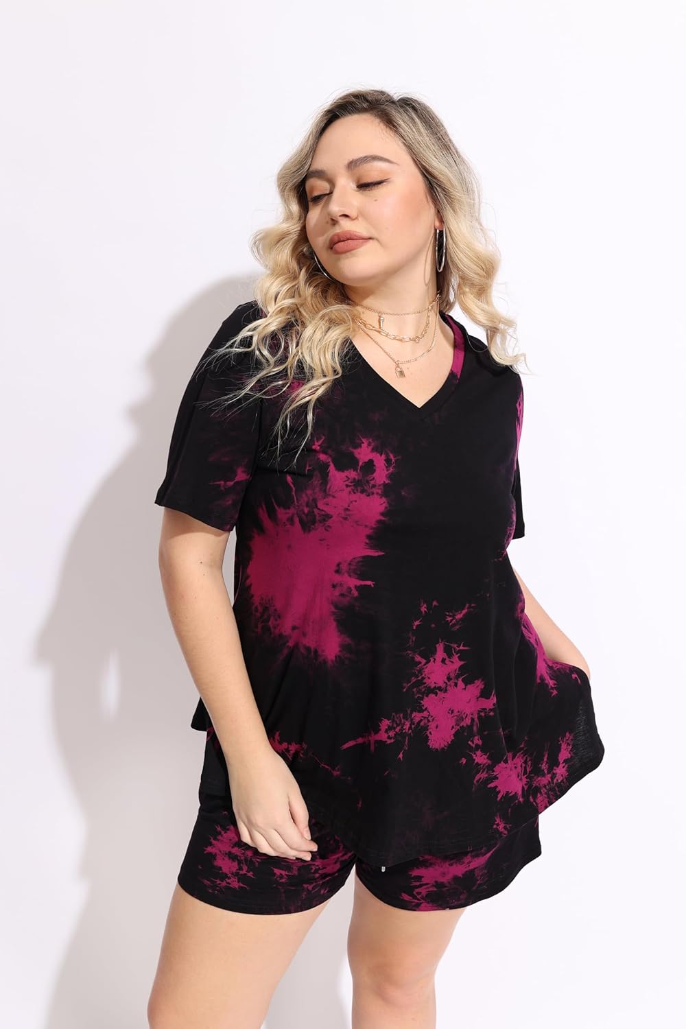 TIYOMI Plus Size 2 Piece Outfits Shorts Sets Sleeve V Neck Casual Sweatsuit Loungewear Pajamas Maternity Spring Summer - Image 2