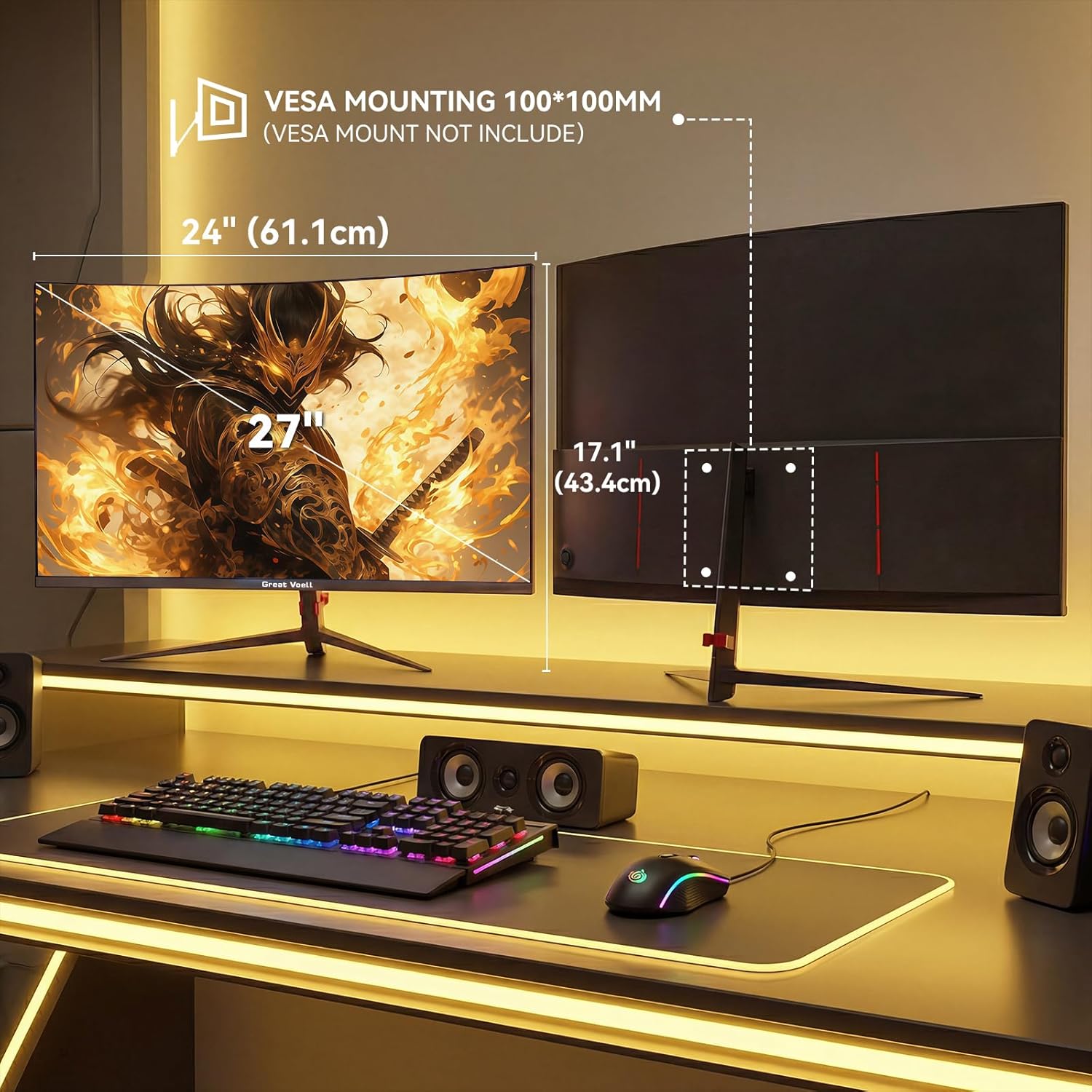Monitor Gaming Curvo 27 Pollici 2K 165Hz 1800R HDR10 FreeSync 4000:1 Ampia Gamma Colori Montaggio VESA - Monitor - Immagine 6