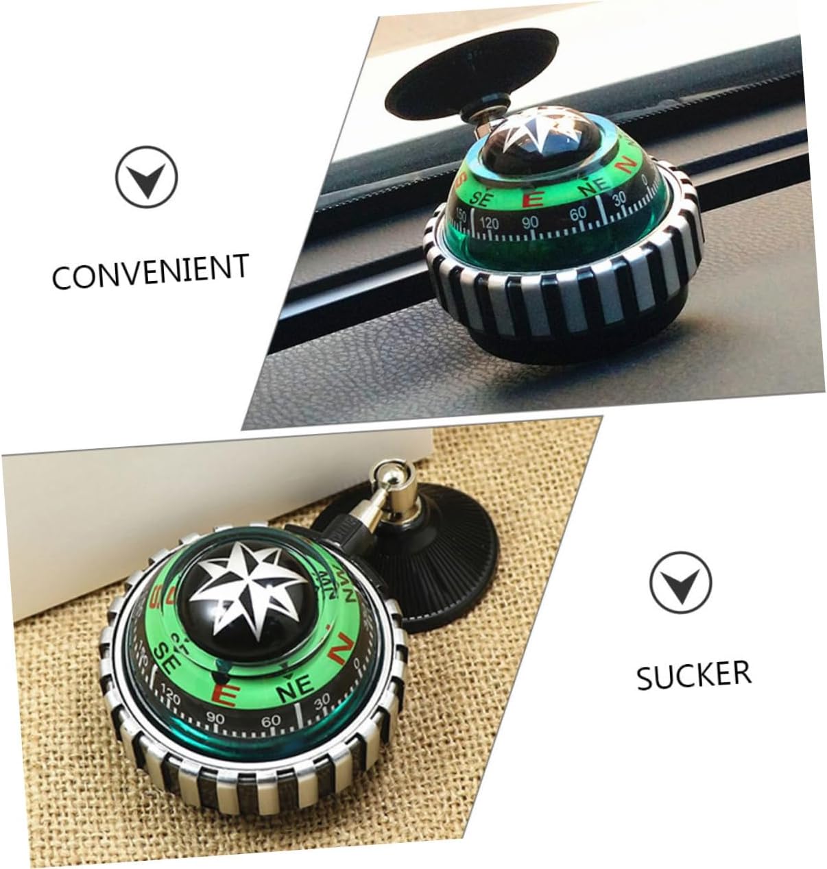 Mikinona 2pcs Adjustable Car Compass Ball with Strong Suction Cup for Dashboard Mount Abs Material Navigation Tool Green Colorful Design for Auto Truck and Outdoor Hiking Directions