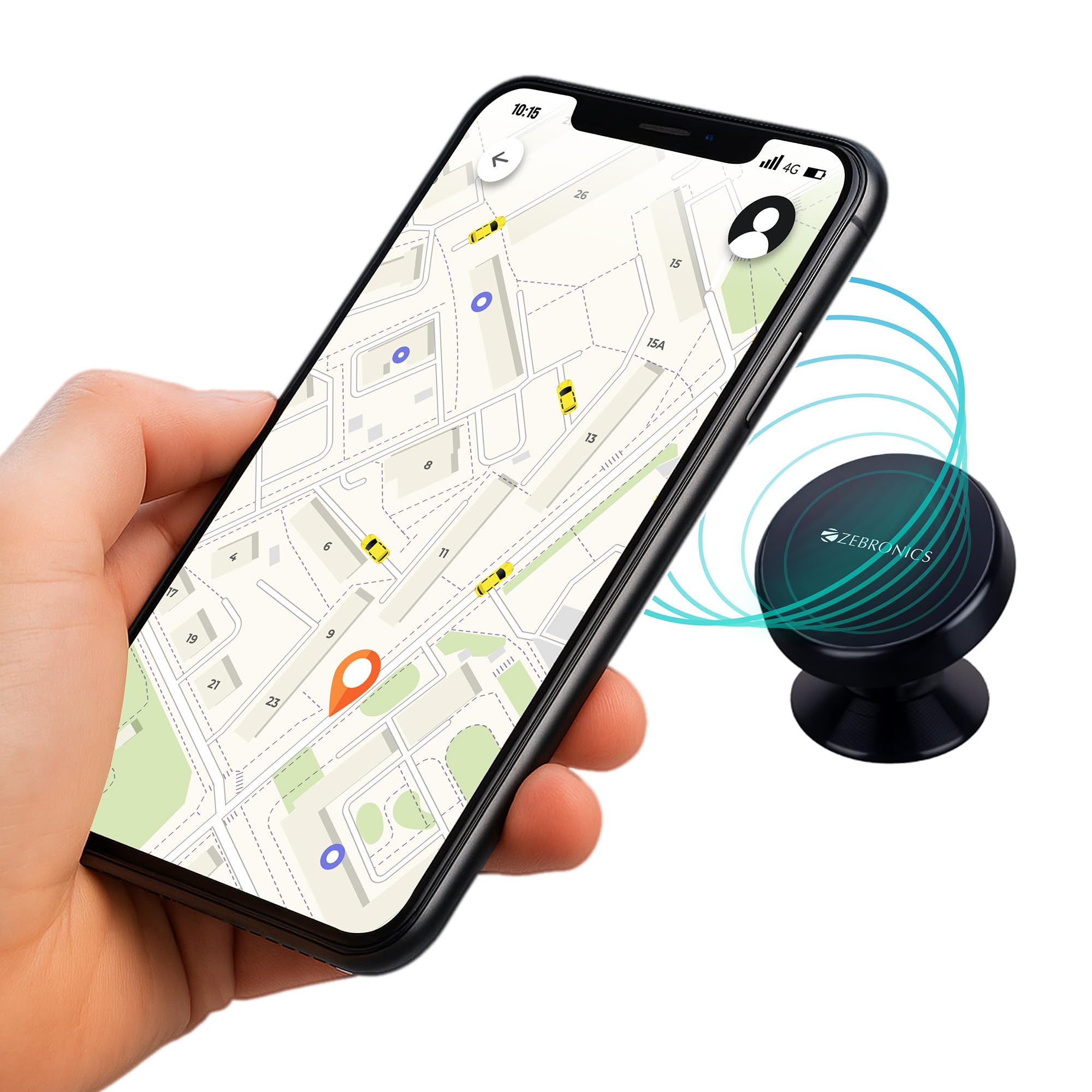 ZEBRONICS CMH50 | Car Mobile Holder | Powerful Neodymium Magnets | 360° Rotatable | Anti-Skid Silicone Pads | Safe & Strong Grip | Universal Compatibility | 3 Metal Plates Included