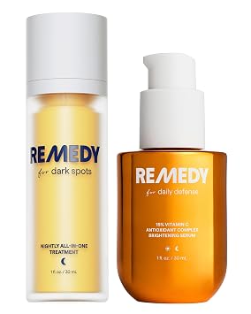 Remedy Vitamin C Daily Defense and Dark Spots Serum Duo | Even Tone, Brightening & Correcting Set | Ferulic Acid, Tranexamic Acid, Retinol, Kojic Acid | By Dermatologist Dr. Shah | 2 x 1 fl oz