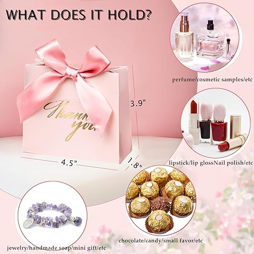 Miniatura 2 de Jutieuo Paquete de 25 pequeñas bolsas de regalo rosas con cinta de lazo, mini bolsas de regalo de papel para fiesta de cumpleaños, boda, baby shower