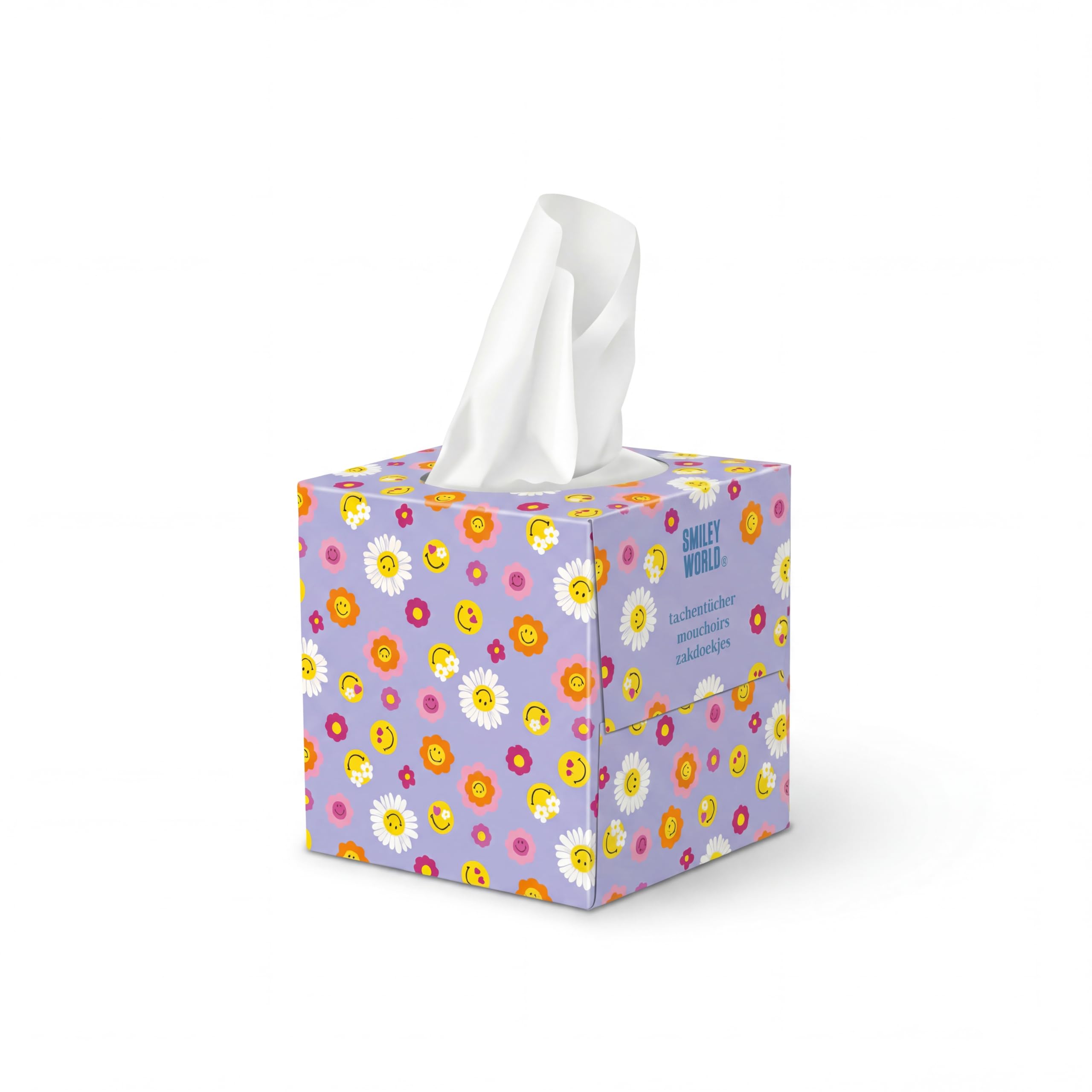 SMILEYWORLD Mouchoirs Ultra-Doux – 12 Boîtes Cube x 48 Feuilles (576 Feuilles) – 3 Plis – 3 Designs – Mouchoirs en Papier Résistants et Saugants (BLOOM EDITION)