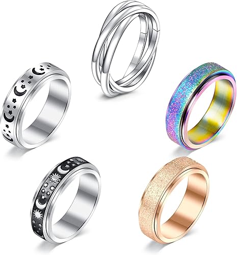 Miniatura 6 de VCMART Anillo de ansiedad para mujer, anillos giratorios giratorios para ansiedad, alivio del estrés, anillos giratorios para mujeres, anillos