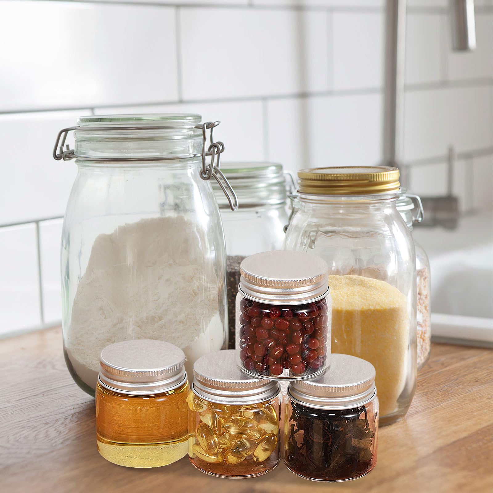 30 Kleiner Dichtglasgläser 50ml aus Glas und Aluminium mit Deckel | Honig, Marmelade, Gelee, Breite Öffnung, Kompakt, 30 Stück, Partybeutel und Bastelbedarf