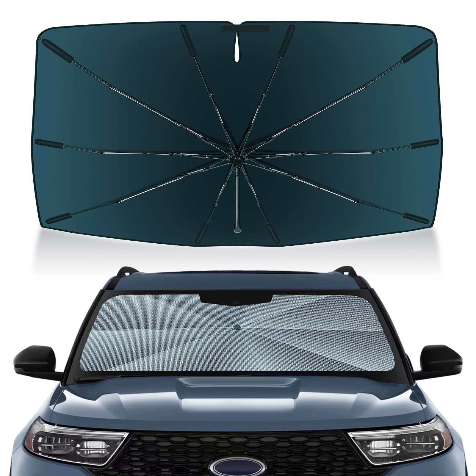 Autorder Windshield Sun Shade Umbrella for 2020-2026 Ford Explorer Accessories,Upgraded Ice Crystal Material,Easy Setup Umbrella Sunshade for Car Windshield,100% Sun Blocking