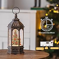 Vista 4 de Globo de nieve musical de árbol de Navidad iluminado con cardenal y linterna de agua con purpurina giratoria, decoración para hogar navideño y sala