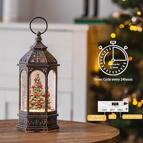 Miniatura 4 de Globo de nieve musical de árbol de Navidad iluminado con cardenal y linterna de agua con purpurina giratoria, decoración para hogar navideño y sala
