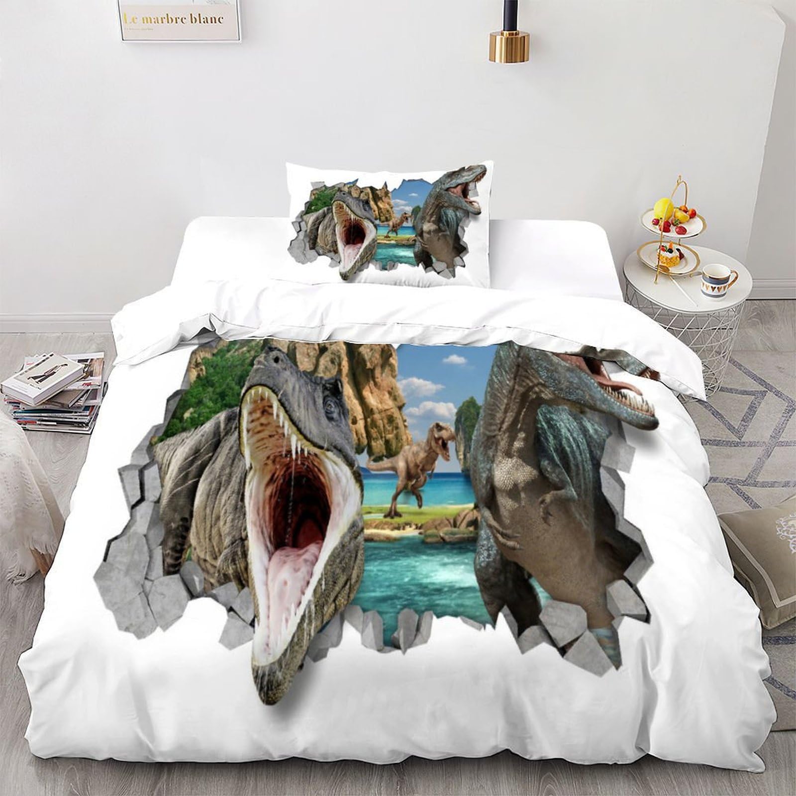 Housse de couette dinosaure 3D pour lit simple déco chambre ado
