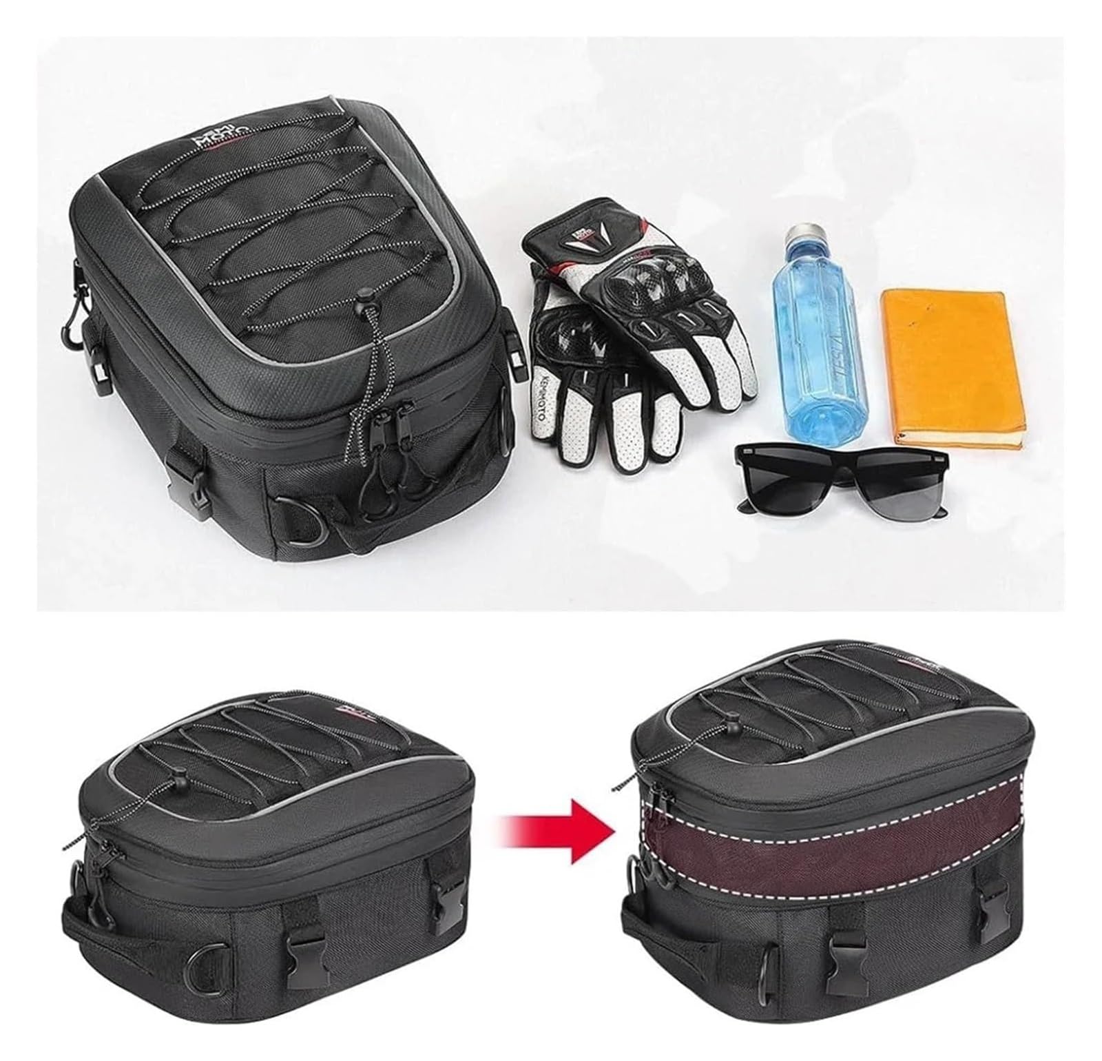 Per Moto Borsa Porta Attrezzi Per Moto Espandibile 7-12 Litri Universale Sedile Posteriore Con Tracolla Copertura Antipioggia Borse Laterali Borsa Laterale