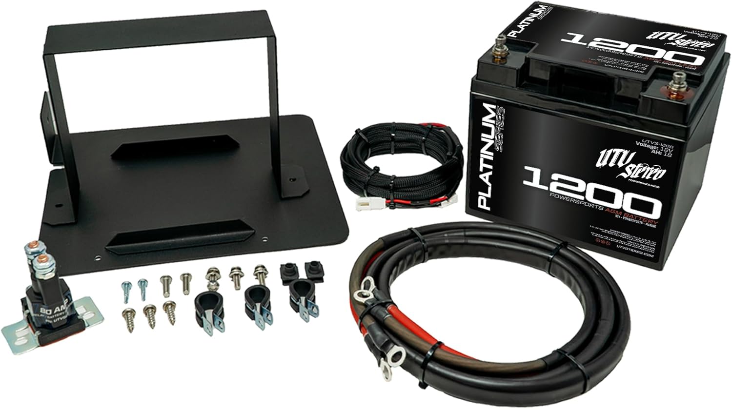 Can-Am Defender 2nd Battery Kit, UTV Stereo Second Battery Kit w/ 1200 ca AGM Battery, Mount, Isolator, Wires & Hardware(Will NOT Fit 2026+ HD11 models)