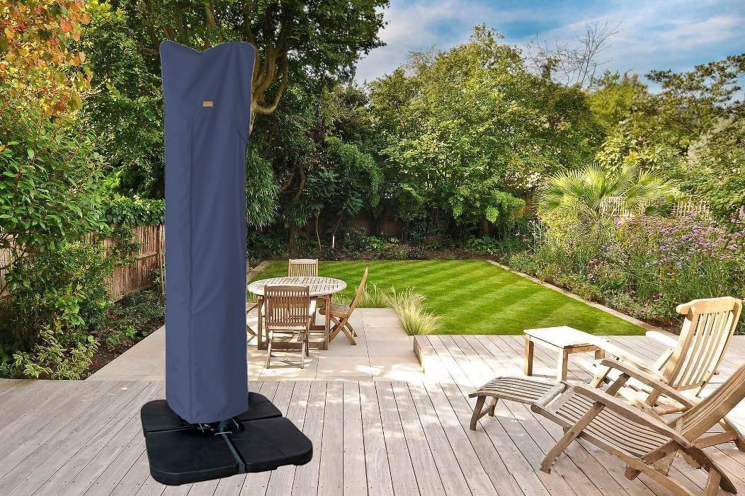 Patio Umbrella Cover for 9ft to 13ft Offset Umbrella, Water Resistant, Curved Cantilever and Straight Pole Parasol Outdoor Umbrellas Cover with Zipper and Rod Dark Blue