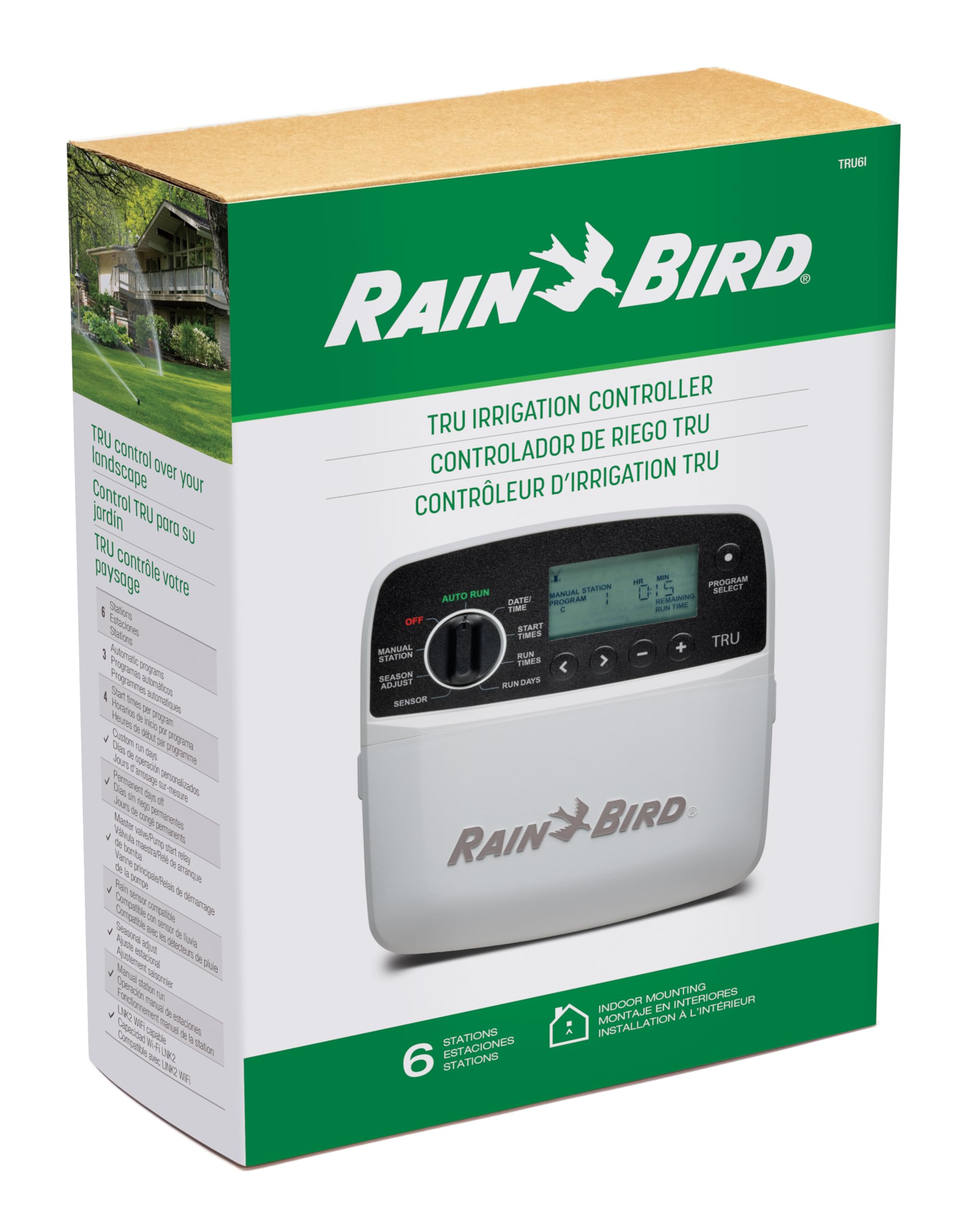 Rain Bird TRU6I Contrôleur/minuteur d'irrigation d'intérieur basé sur programme, compatible WiFi, 6 zones/station