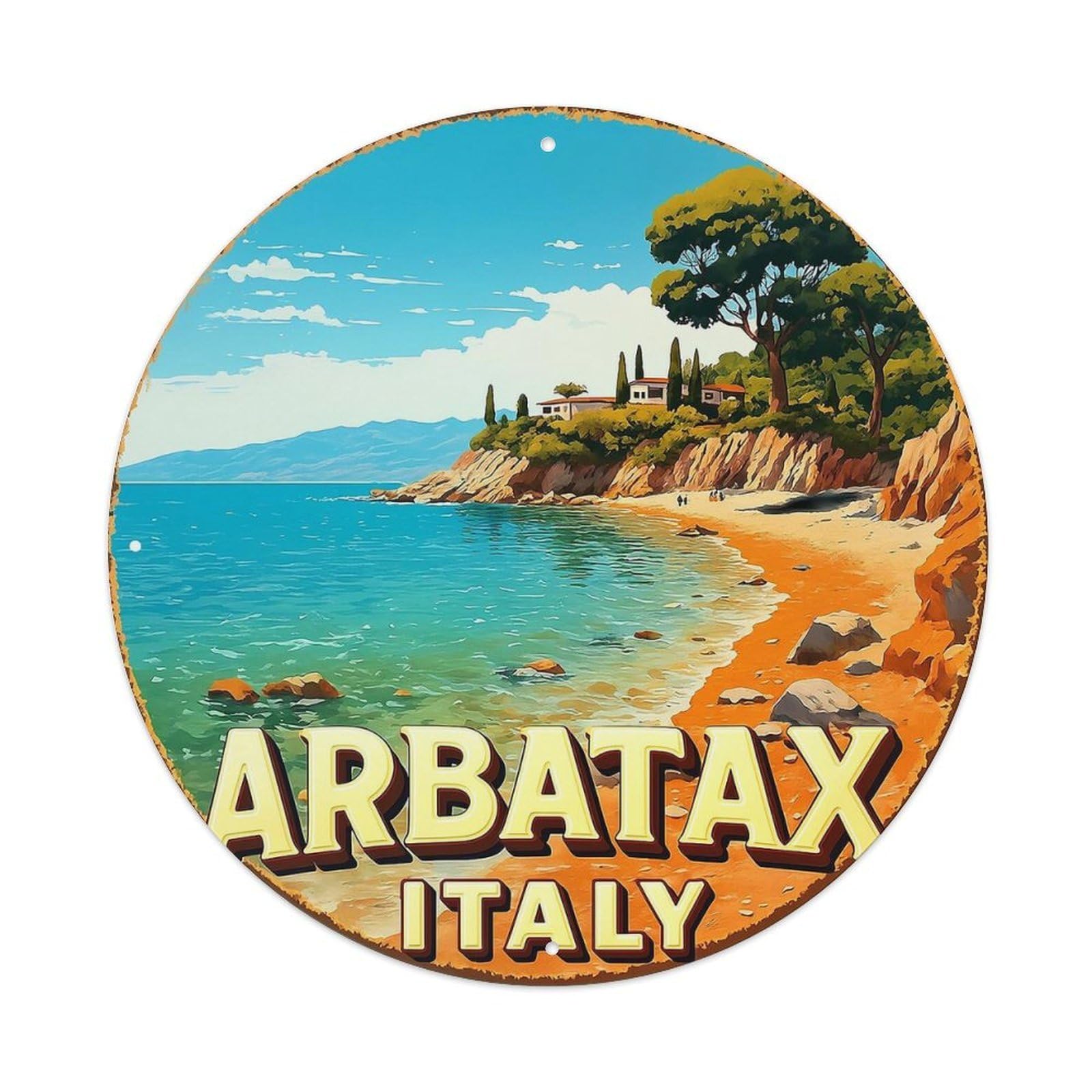 Arbatax Italy Coastal Scene Print Metal Tin Sign Plaque