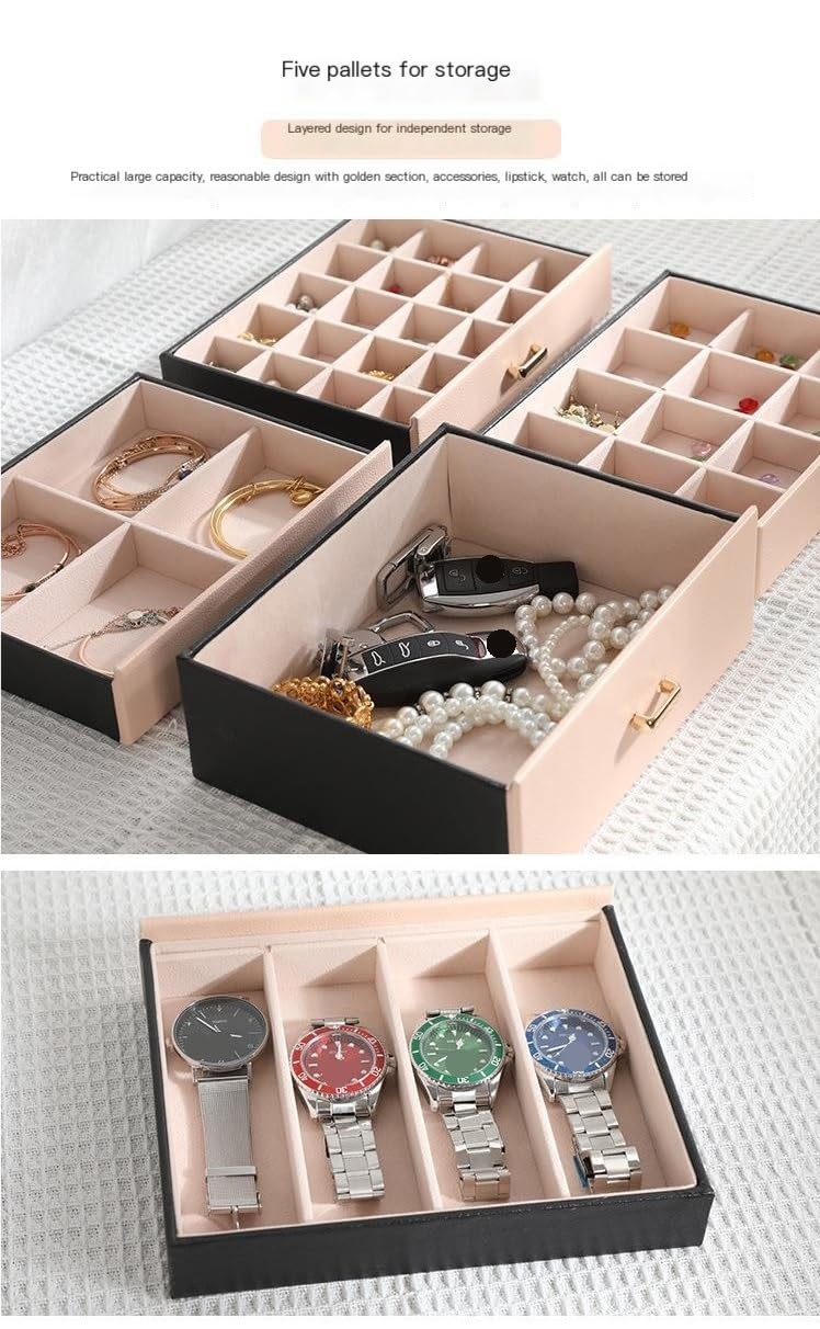Pudełko na biżuterię Organizer biżuterii o dużej pojemności Pięć warstw Pu Leather Naszyjnik Pierścień Organizer biżuterii Szuflada Organizer biżuterii na pierścionki bransoletki kolczyki (Color : Ro