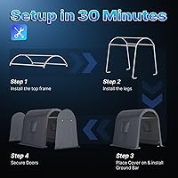 Vista 2 de ADVANCE OUTDOOR Cobertizo de Almacenamiento Refugio de 6 x 8 pies Techo de Pico Redondo de Acero Metálico Garaje Cochera Portátil para Motocicleta