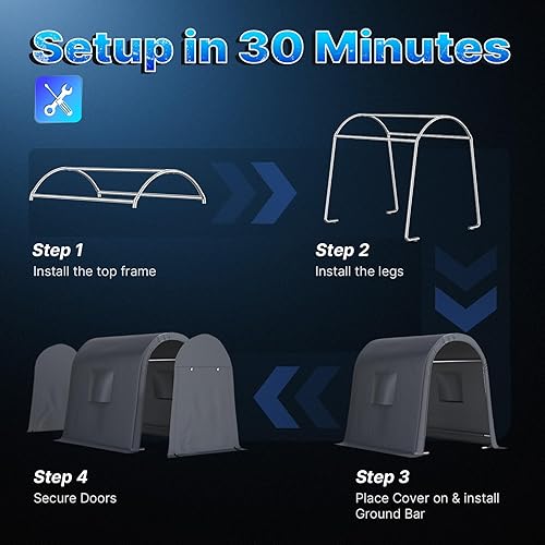 Miniatura 2 de ADVANCE OUTDOOR Cobertizo de Almacenamiento Refugio de 6 x 8 pies Techo de Pico Redondo de Acero Metálico Garaje Cochera Portátil para Motocicleta,