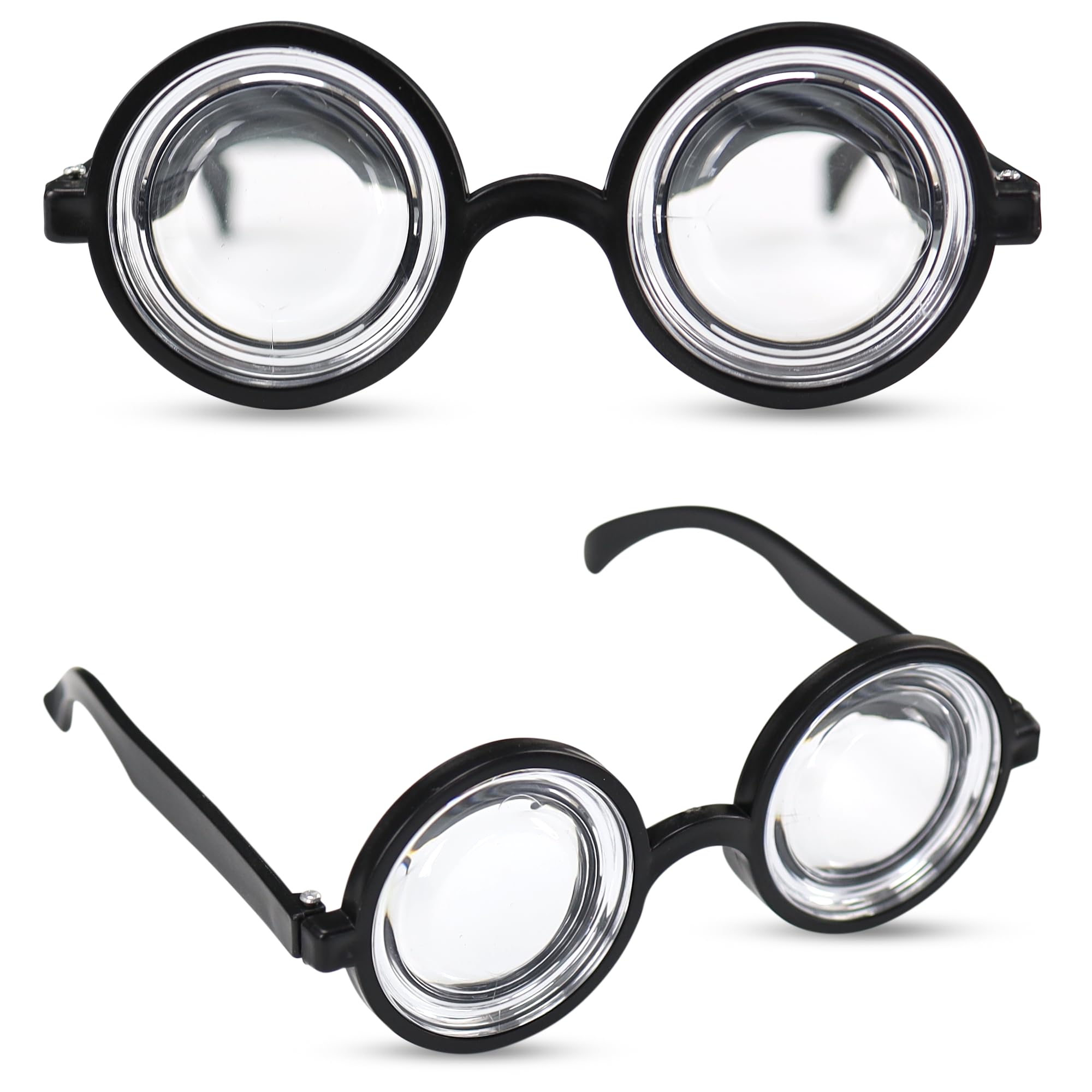 Thick Lens Nerd Costume Glasses Small Black 5.5x2.1-Inch Plastic Frames Wizard Scientist Dress-Up Halloween Cosplay Party Accessory