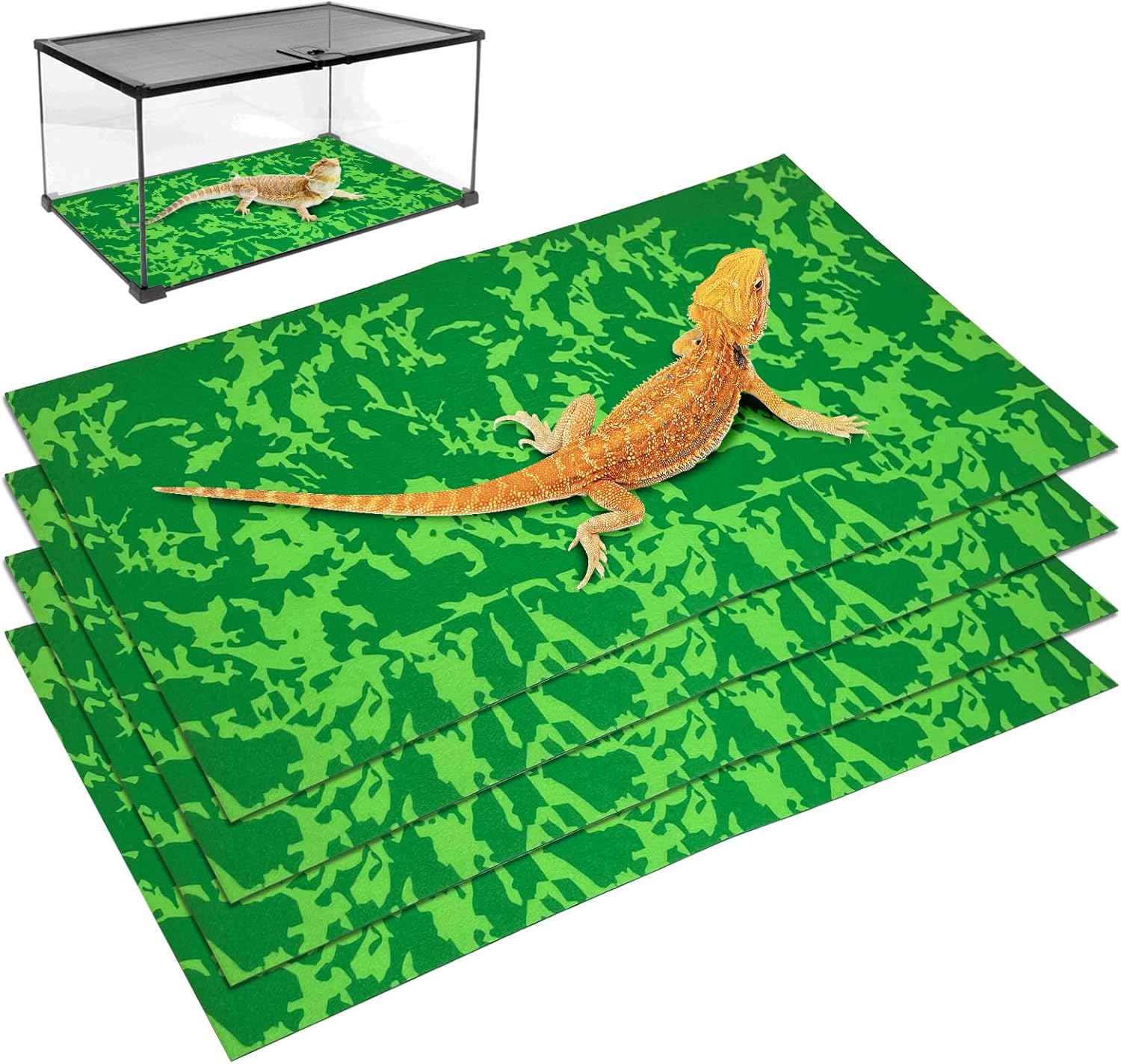 Tfwadmx 4-Pack Reptile Carpet 20x12 Inch Terrarium Liner for Bearded Dragons, Leopard Geckos, Snakes, Turtles - Reusable Reversible Cage Mat