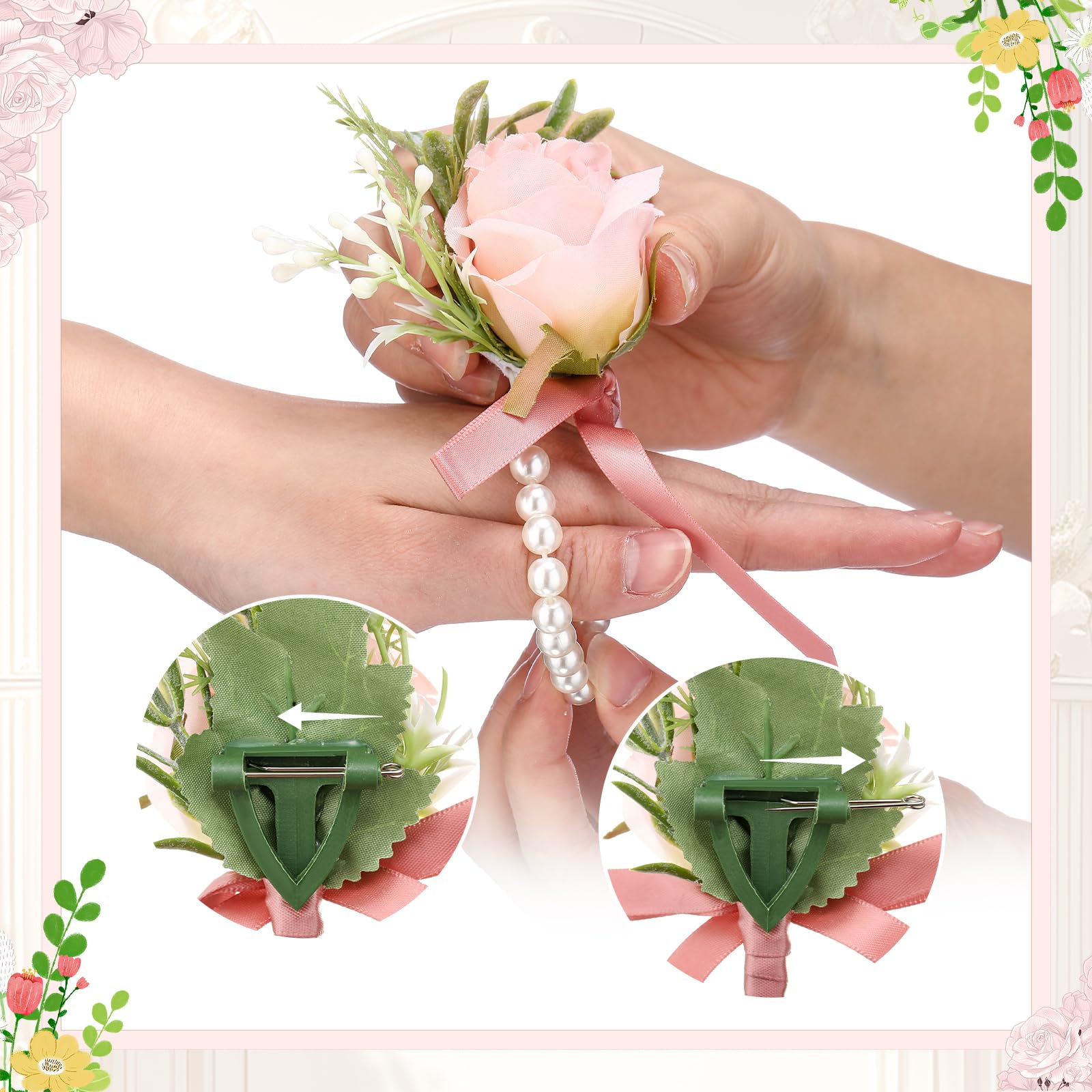 XunYee Set di 24 corsetti da polso e fiore all'occhiello con rose, da uomo, con cinturino da polso artificiale, per balli di fine anno, decorazioni per matrimoni, sposa, sposo, abiti da ballo (rosa)