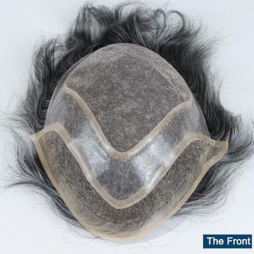 Miniatura 4 de HAPPY&CC Sistema de reemplazo de cabello para hombres, mono fino con poli PU para hombre, pelucas de pelo humano 50% 1B OFF negro con 50% sintético