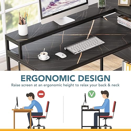 Miniatura 7 de Tribesigns Escritorio reversible en forma de L con estante de almacenamiento escritorio industrial de esquina de 53 pulgadas con estantes y soporte