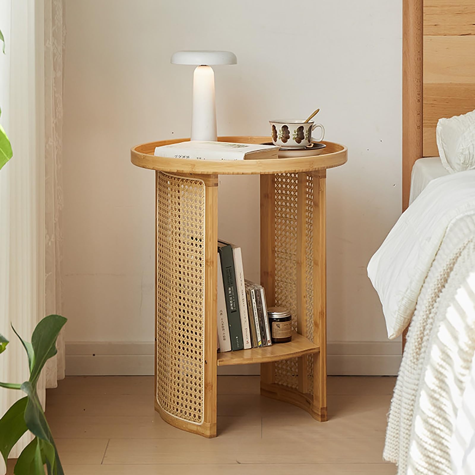 Comodino moderno in rattan, comodino moderno con contenitore, facile da montare per piccoli spazi, perfetto per l'uso in camera da letto