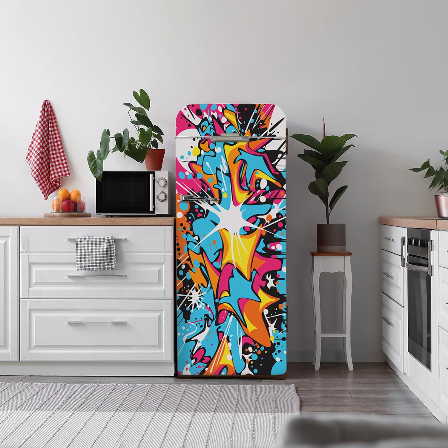Alwayspon 56 x 163 cm Graffiti Art vinile adesivo frigo Wrap Peel and Stick Frigo Stickers Covers Skins, rimovibile Frigorifero Murale Decalcomania per cucina Home Decor