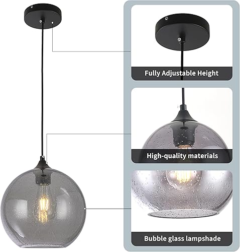 Miniatura 4 de Luces colgantes de cristal gris, iluminación de isla de cocina, globo colgante, lámparas colgantes modernas para cocina, isla, dormitorio, sala de