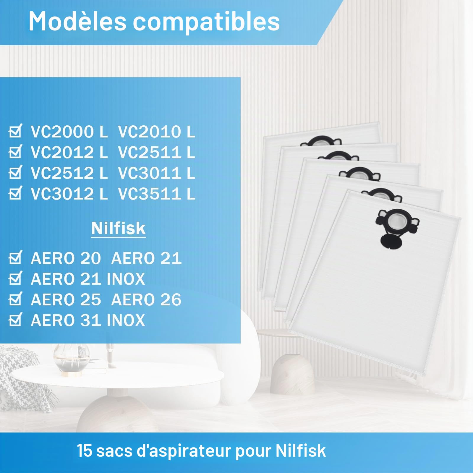 15 Sacs pour Aspirateur Makita VC2512L VC3012L VC2010L VC2012L VC2000L VC3011L VC3511L Sacs filtrants en non-tissé pour P-72899 Type DSM 42