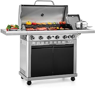 Sophia & William 6-Burner Propane Gas BBQ Grill with Side Burner & Porcelain-Enameled Cast Iron Grates, Gas Grill Griddle Combo for Outdoor Cooking, Barbecue Events, 740 SQ.IN. Cooking Area, Black