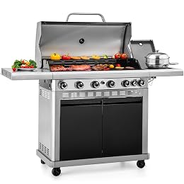 Sophia & William 6-Burner Propane Gas BBQ Grill with Side Burner & Porcelain-Enameled Cast Iron Grates, Gas Grill Griddle Combo for Outdoor Cooking, Barbecue Events, 740 SQ.IN. Cooking Area, Black