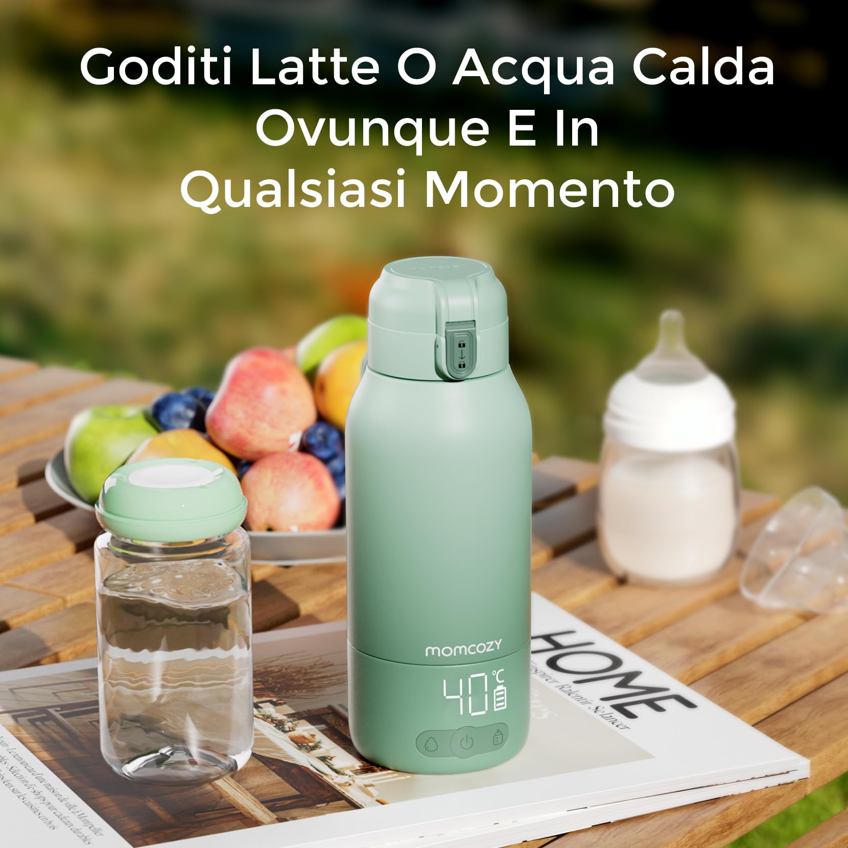 Momcozy Scaldabiberon Portatile, Riscaldamento Rapido e Lunga Durata della Batteria, 2 Modalità per Latte Materno e Acqua, Grande Capacità di 500ml per Tutto il Giorno