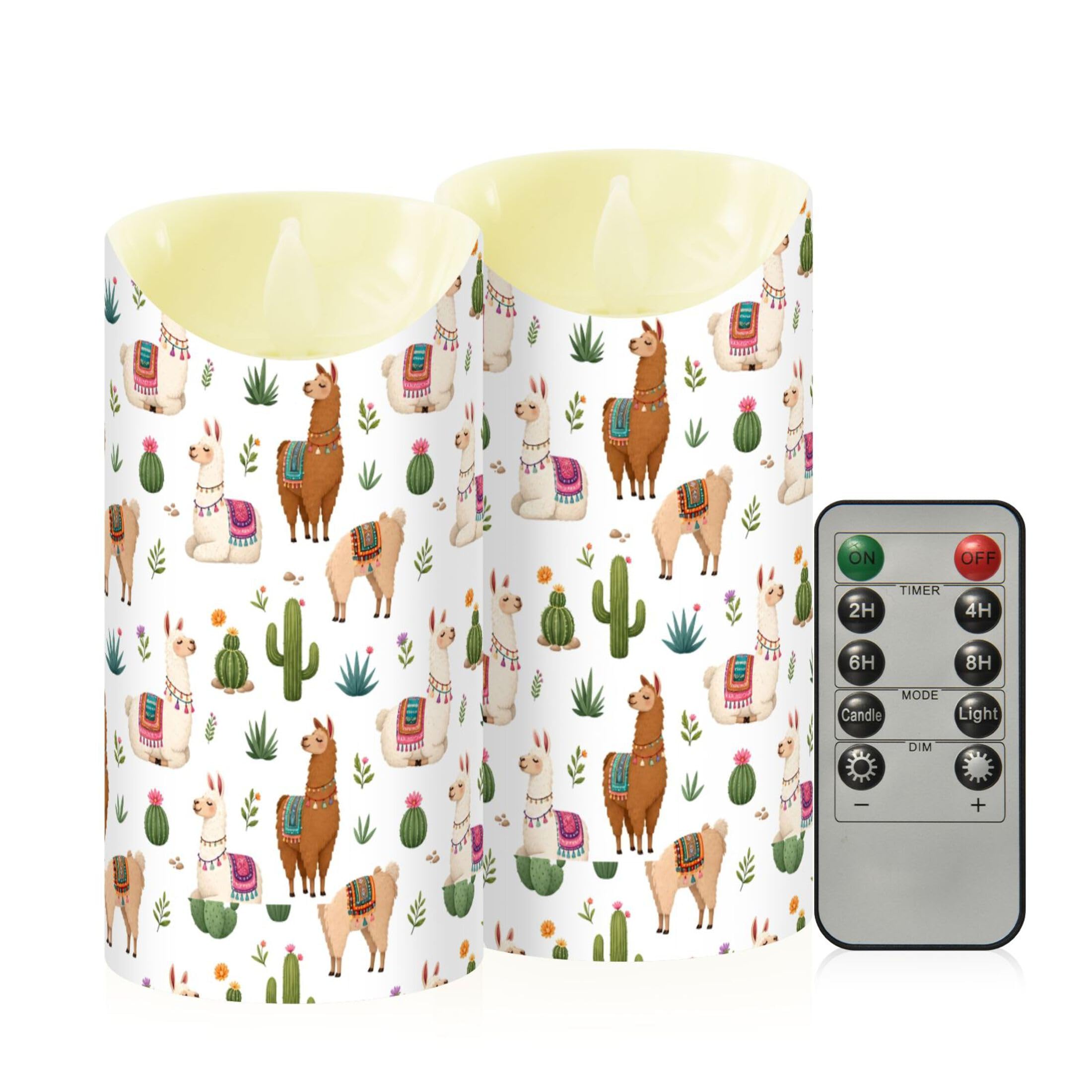 Fuauuyl Alpaca LED Flameless Candles Flickering Plastic Pillar Candles Battery Operated Votive Candle with Remote Control and Timer, Home Decoration 2 Pack
