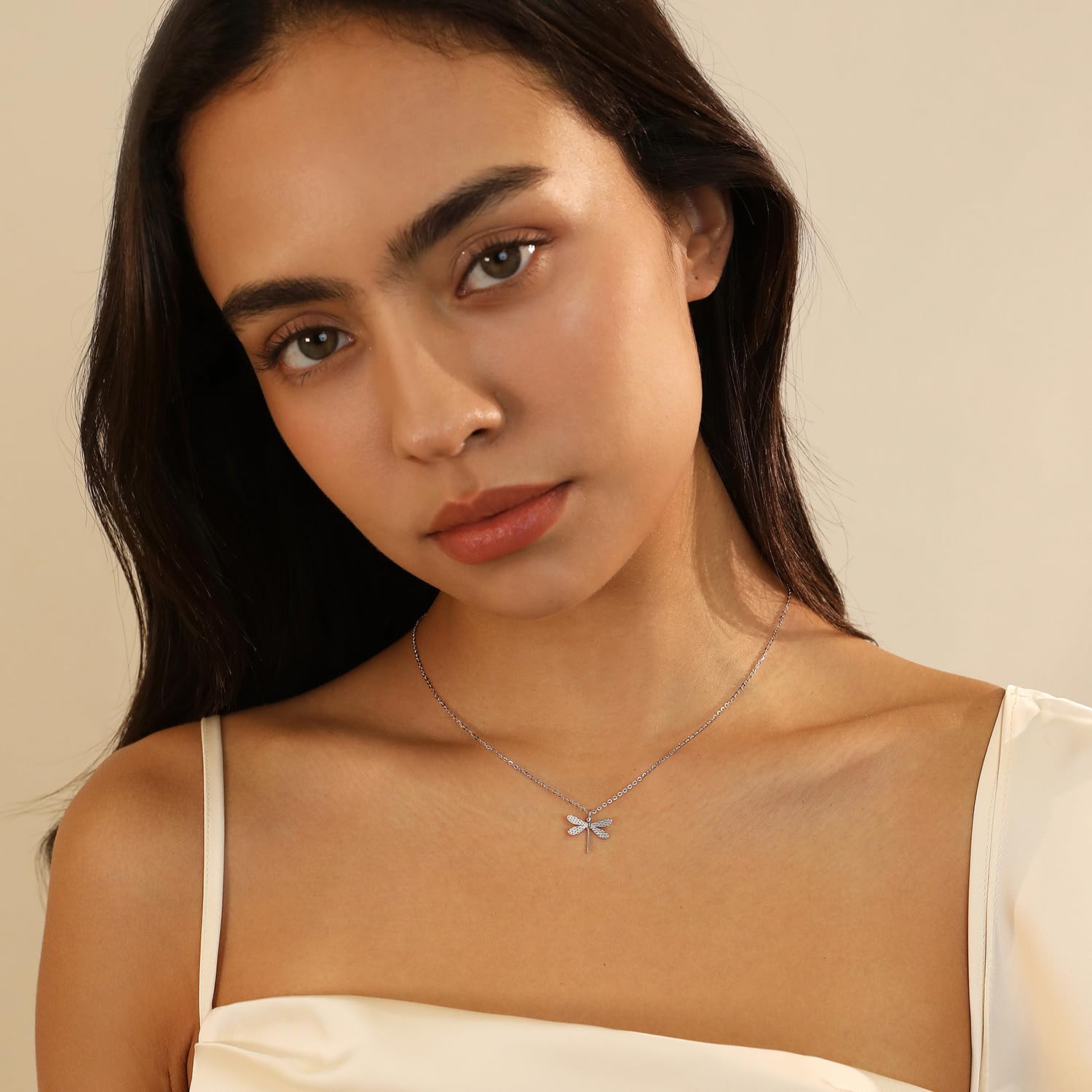 Halskette mit Libellen-Anhänger, Sterlingsilber, für Frauen, zierliche Gold-Roségold-Plissee-Halskette, Schmuck-Geschenk