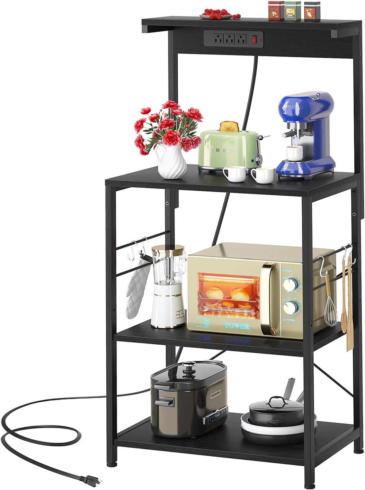 Bestier Bakers Rack with Power Outlets, Height Adjustable