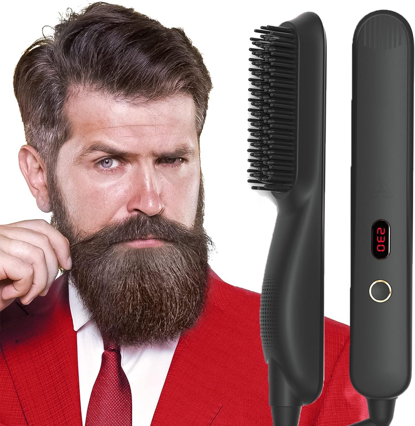 Beard Straightener for Men, Premium Heated Beard Brush Professional