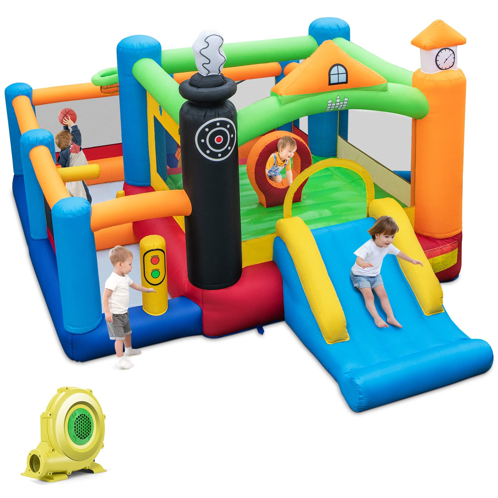 COSTWAY Castillo Hinchable con Tobogán, 5 en 1 Castillo Hinchable Grande para Niños 3 a 10 Años, 480 x 365 x 245 cm, Insuflavel Crianças Interior y Exterior (soplador)