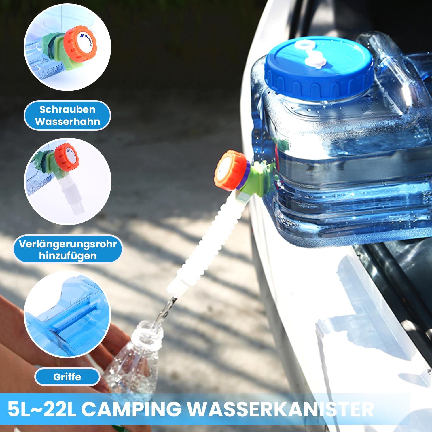 Umikk 5L ~ 22L - Tanica per acqua da campeggio, con rubinetto, contenitore per acqua potabile portatile, serbatoio dell'acqua da campeggio con manici, tanica per acqua senza BPA, per viaggi all'aperto